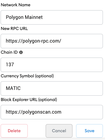 Información de la red de polígonos