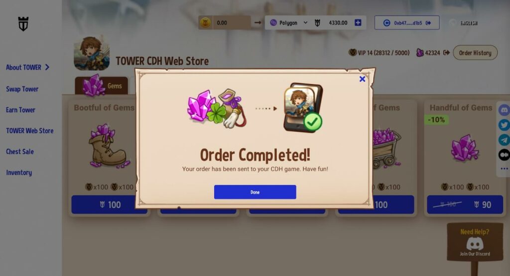 TOWER Web Store Order Complete