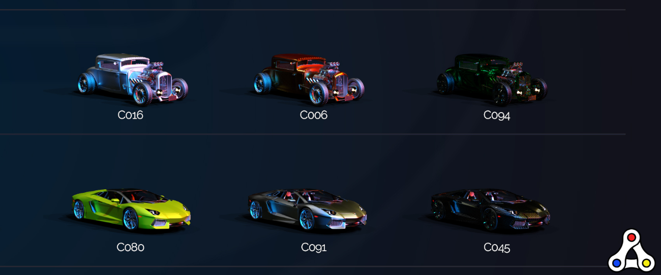una muestra de autos disponibles en Riot Racers