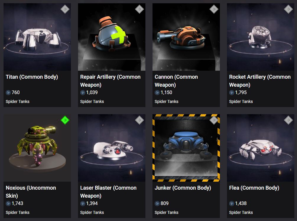 Spider Tanks store items