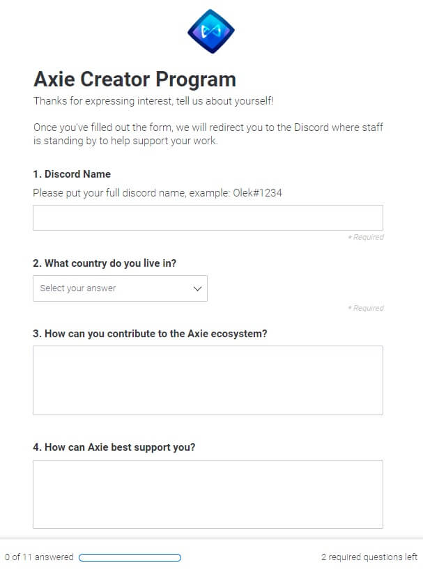 Axie Creator Program Intake Form