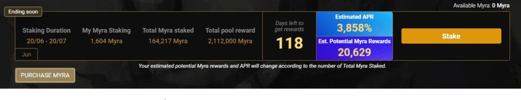 Mytheria Staking interface