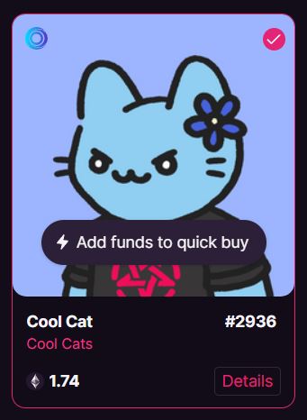 Cool Cat being sold at  the floor price of 1.74 $ETH