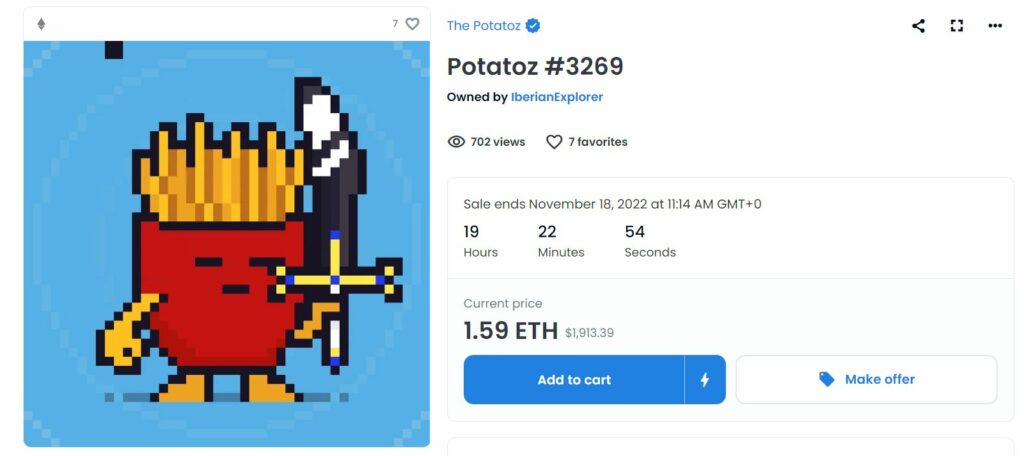 Potatoz being sold by 1.59 $ETH