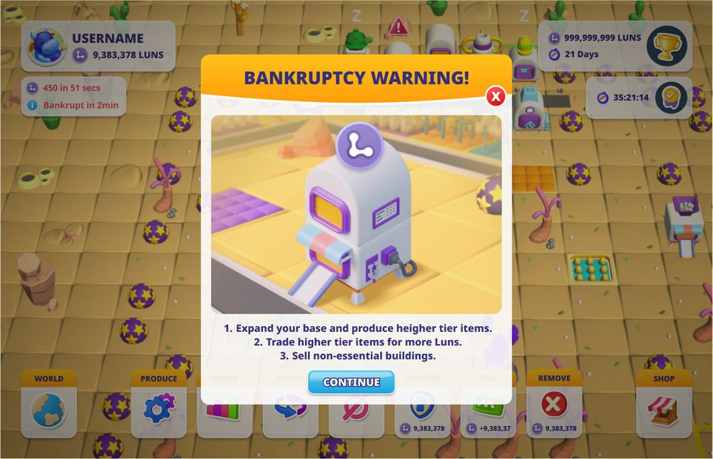 Bankruptcy Warning Pop Up in Moonville Farms Alpha 1.5