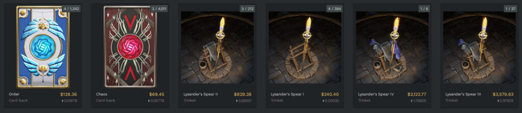 current cosmetic items for sale on Token Trove