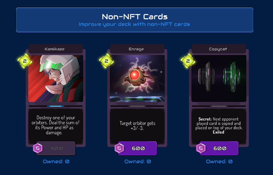a few items for sale in the Galactic Shop