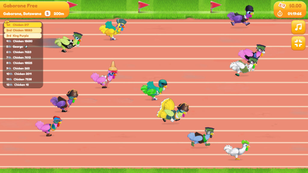 a Chicken Derby race with many equipped wearables