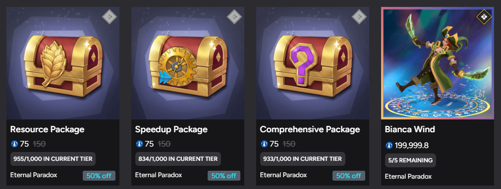 a few items available for purchase with ETIME tokens from Eternal Paradox